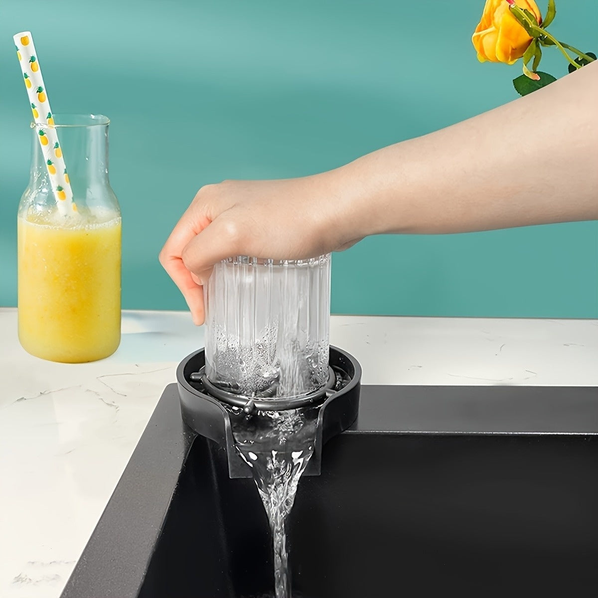 Manual Press-type Automatic Cup Cleaning Set, Including A Cup Cleaner With Connecting Tube And Connecting Water Pipe, Capable Of Pressing And Cleaning Cups, Suitable For Bars, Restaurants And Household