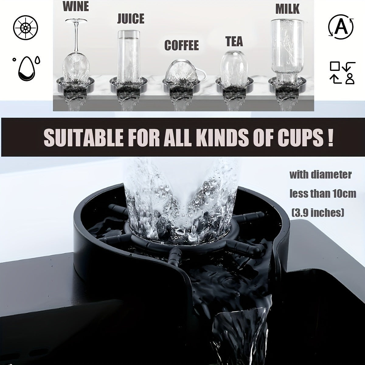 Manual Press-type Automatic Cup Cleaning Set, Including A Cup Cleaner With Connecting Tube And Connecting Water Pipe, Capable Of Pressing And Cleaning Cups, Suitable For Bars, Restaurants And Household